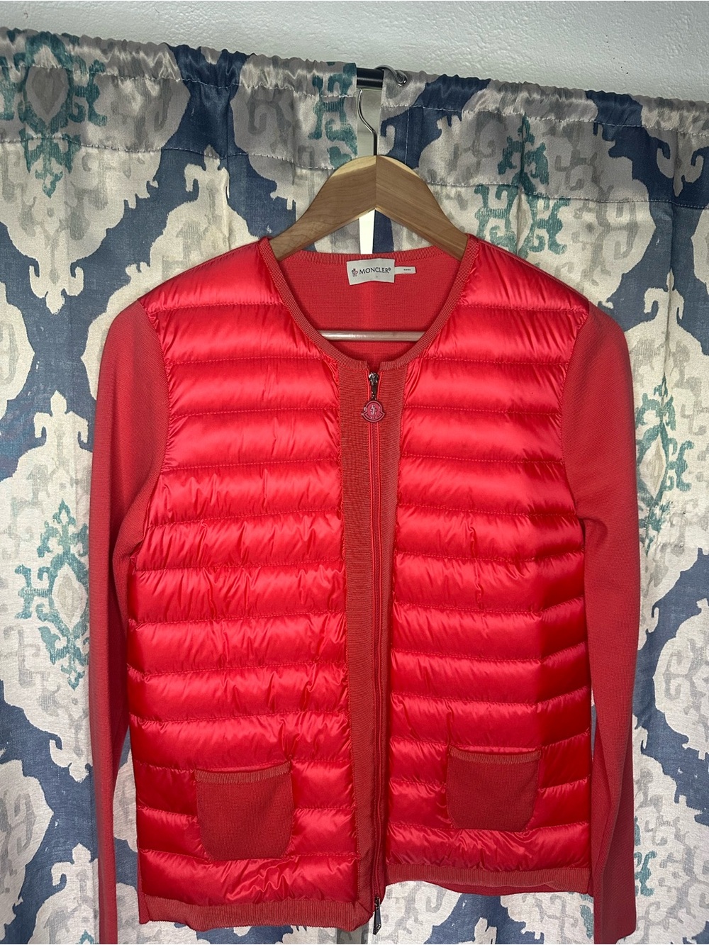 Moncler Lightweight Down Knit Cardigan Jacket Red Small